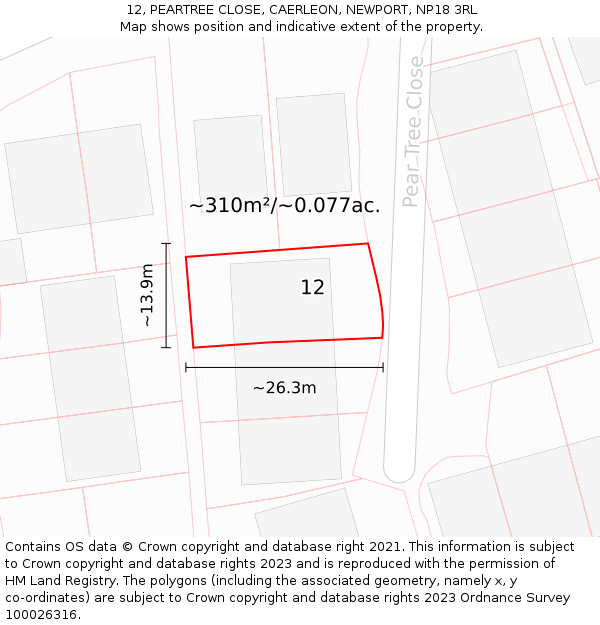 12, PEARTREE CLOSE, CAERLEON, NEWPORT, NP18 3RL: Plot and title map