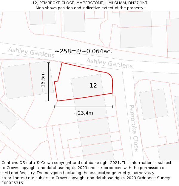 12, PEMBROKE CLOSE, AMBERSTONE, HAILSHAM, BN27 1NT: Plot and title map