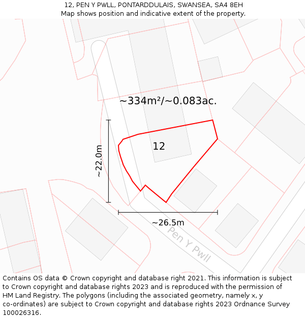 12, PEN Y PWLL, PONTARDDULAIS, SWANSEA, SA4 8EH: Plot and title map