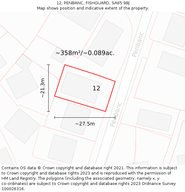 12, PENBANC, FISHGUARD, SA65 9BJ: Plot and title map