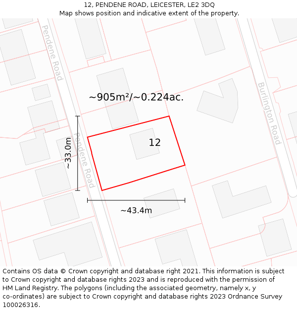 12, PENDENE ROAD, LEICESTER, LE2 3DQ: Plot and title map