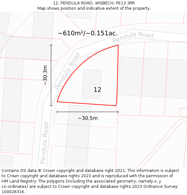 12, PENDULA ROAD, WISBECH, PE13 3RR: Plot and title map