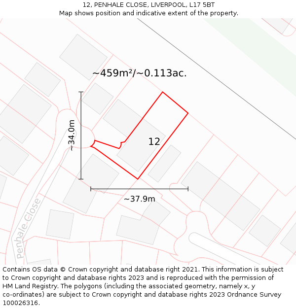 12, PENHALE CLOSE, LIVERPOOL, L17 5BT: Plot and title map