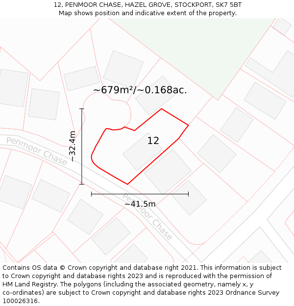 12, PENMOOR CHASE, HAZEL GROVE, STOCKPORT, SK7 5BT: Plot and title map