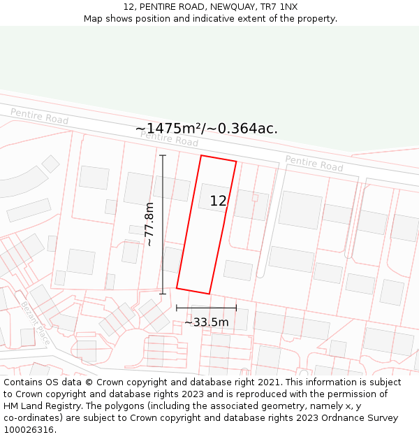 12, PENTIRE ROAD, NEWQUAY, TR7 1NX: Plot and title map