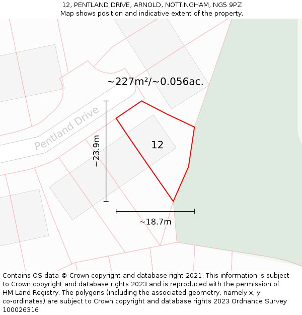 12, PENTLAND DRIVE, ARNOLD, NOTTINGHAM, NG5 9PZ: Plot and title map