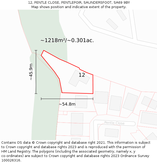 12, PENTLE CLOSE, PENTLEPOIR, SAUNDERSFOOT, SA69 9BY: Plot and title map