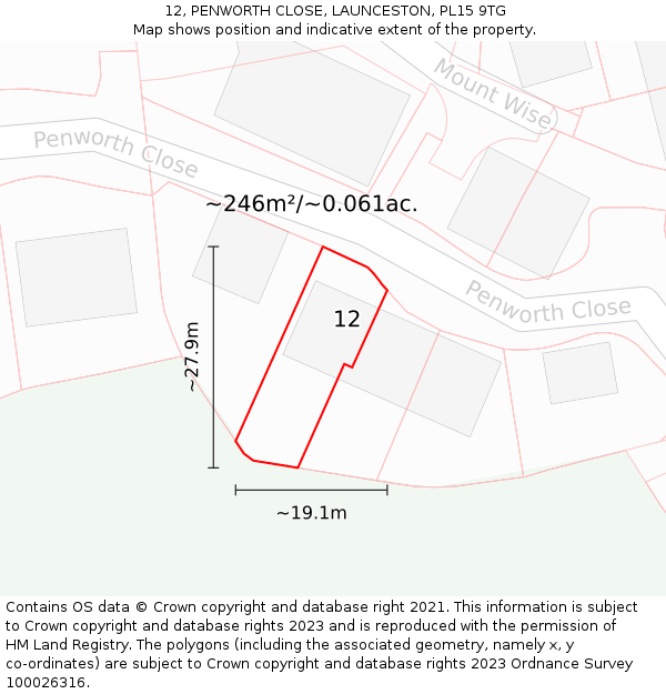 12, PENWORTH CLOSE, LAUNCESTON, PL15 9TG: Plot and title map