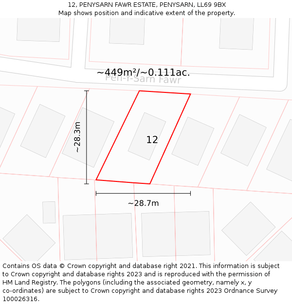 12, PENYSARN FAWR ESTATE, PENYSARN, LL69 9BX: Plot and title map