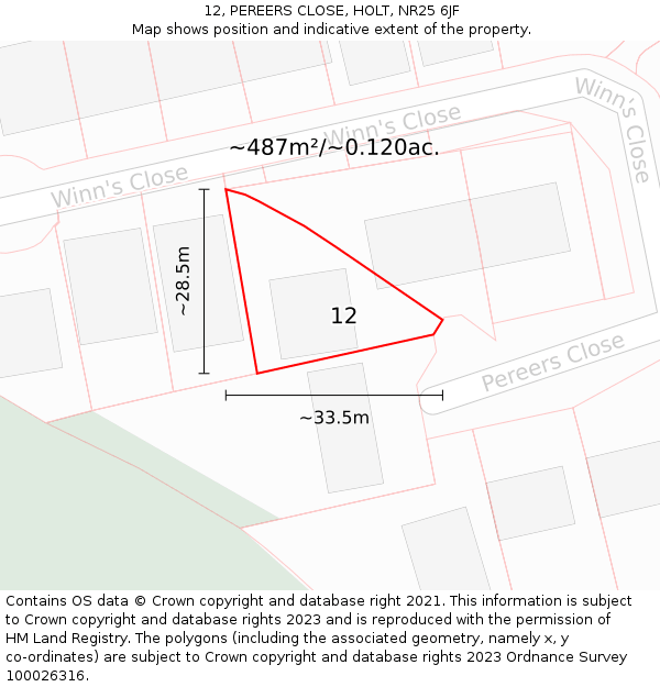 12, PEREERS CLOSE, HOLT, NR25 6JF: Plot and title map