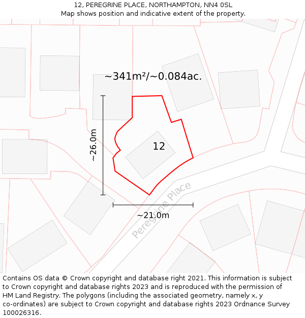 12, PEREGRINE PLACE, NORTHAMPTON, NN4 0SL: Plot and title map