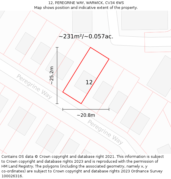 12, PEREGRINE WAY, WARWICK, CV34 6WS: Plot and title map