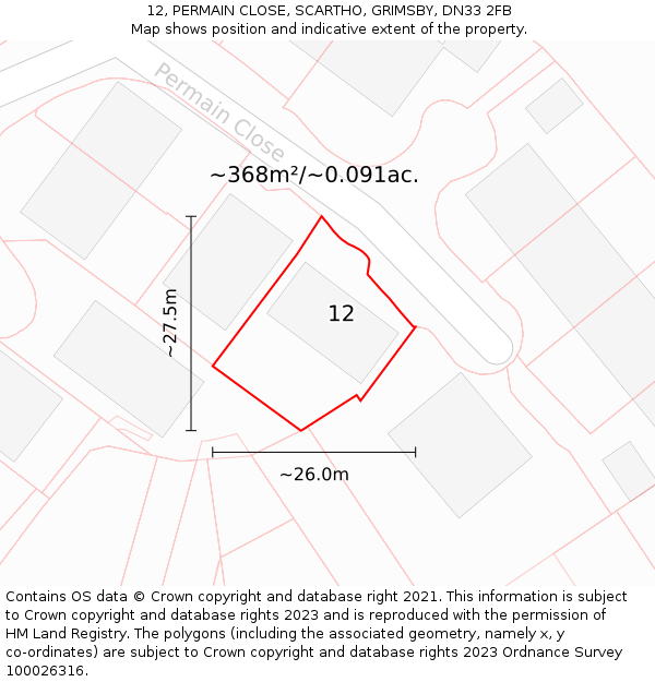 12, PERMAIN CLOSE, SCARTHO, GRIMSBY, DN33 2FB: Plot and title map