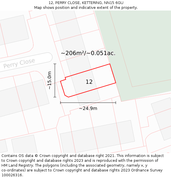 12, PERRY CLOSE, KETTERING, NN15 6GU: Plot and title map