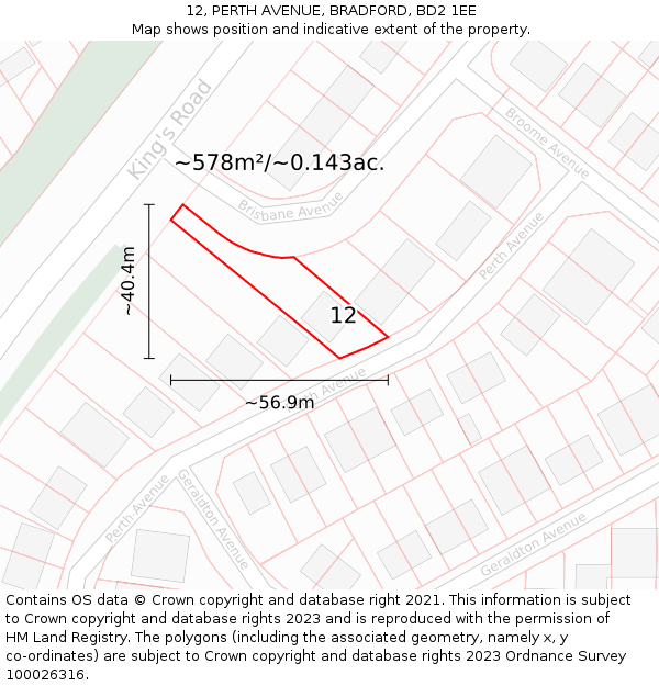 12, PERTH AVENUE, BRADFORD, BD2 1EE: Plot and title map