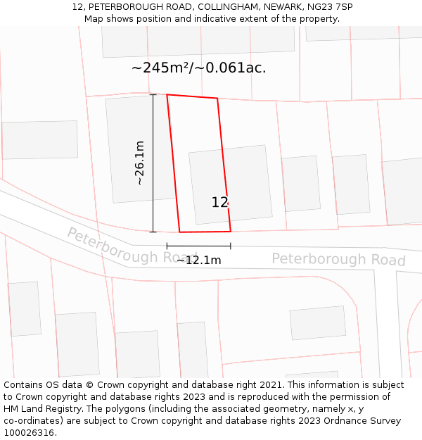 12, PETERBOROUGH ROAD, COLLINGHAM, NEWARK, NG23 7SP: Plot and title map