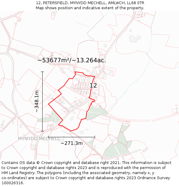 12, PETERSFIELD, MYNYDD MECHELL, AMLWCH, LL68 0TR: Plot and title map