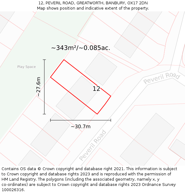 12, PEVERIL ROAD, GREATWORTH, BANBURY, OX17 2DN: Plot and title map