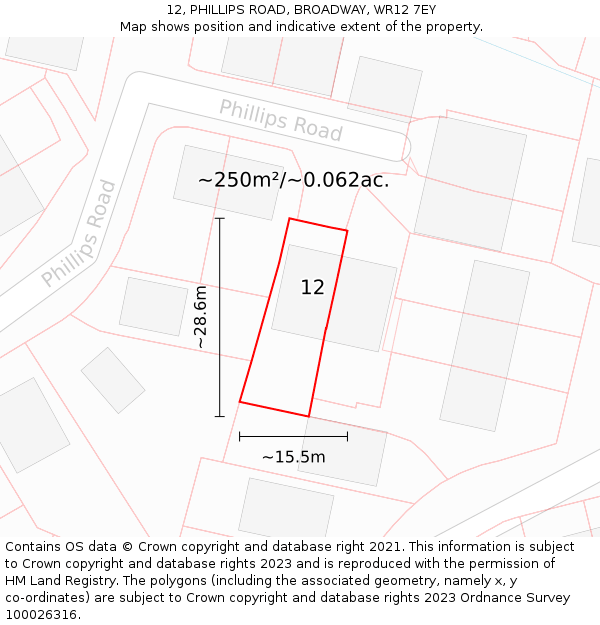 12, PHILLIPS ROAD, BROADWAY, WR12 7EY: Plot and title map