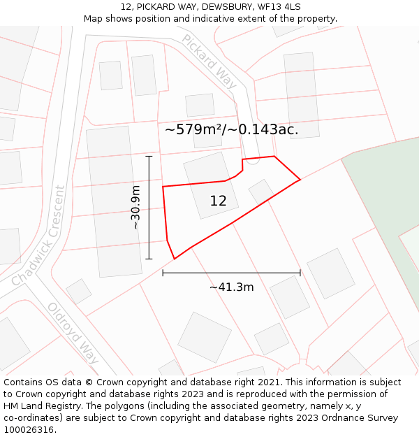 12, PICKARD WAY, DEWSBURY, WF13 4LS: Plot and title map