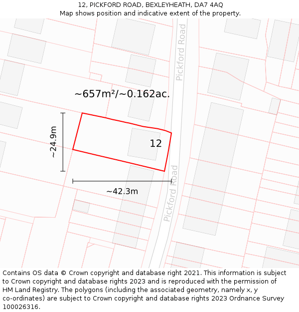 12, PICKFORD ROAD, BEXLEYHEATH, DA7 4AQ: Plot and title map