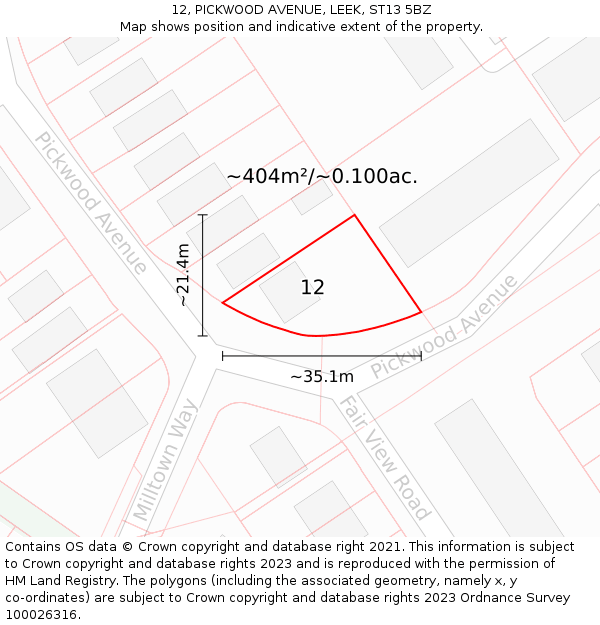 12, PICKWOOD AVENUE, LEEK, ST13 5BZ: Plot and title map