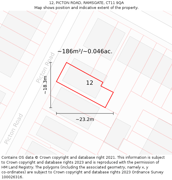 12, PICTON ROAD, RAMSGATE, CT11 9QA: Plot and title map