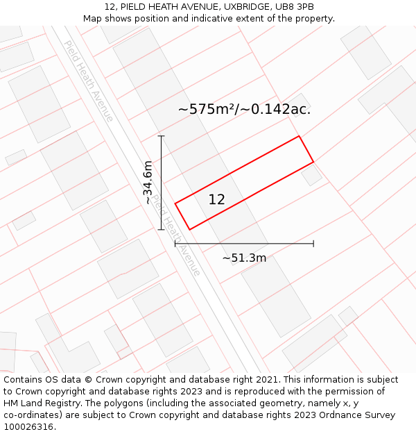 12, PIELD HEATH AVENUE, UXBRIDGE, UB8 3PB: Plot and title map