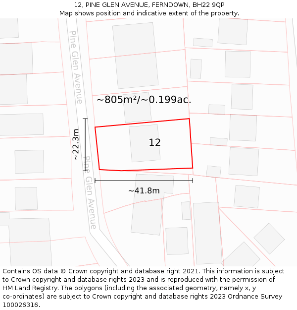 12, PINE GLEN AVENUE, FERNDOWN, BH22 9QP: Plot and title map