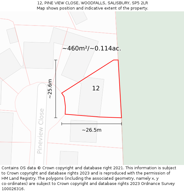 12, PINE VIEW CLOSE, WOODFALLS, SALISBURY, SP5 2LR: Plot and title map