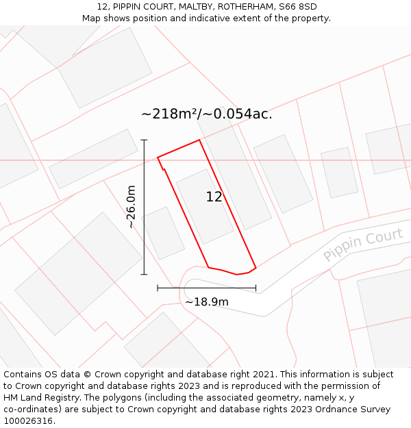 12, PIPPIN COURT, MALTBY, ROTHERHAM, S66 8SD: Plot and title map