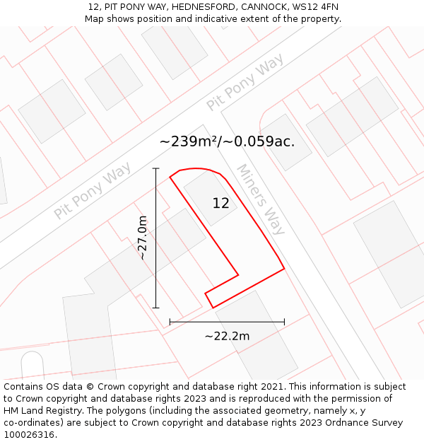 12, PIT PONY WAY, HEDNESFORD, CANNOCK, WS12 4FN: Plot and title map