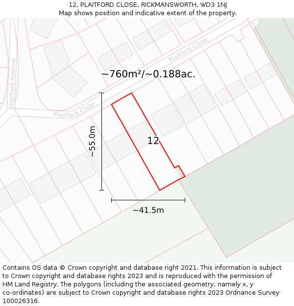 12, PLAITFORD CLOSE, RICKMANSWORTH, WD3 1NJ: Plot and title map