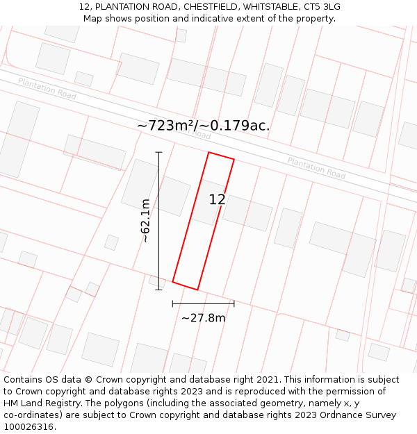 12, PLANTATION ROAD, CHESTFIELD, WHITSTABLE, CT5 3LG: Plot and title map