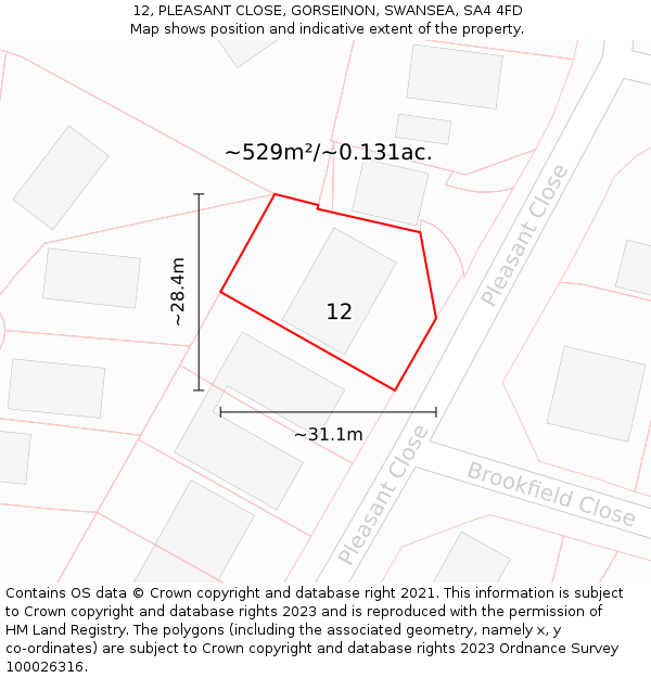 12, PLEASANT CLOSE, GORSEINON, SWANSEA, SA4 4FD: Plot and title map