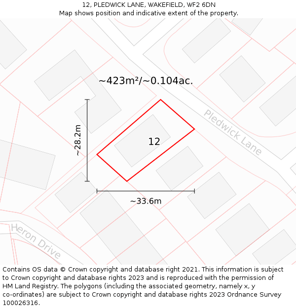 12, PLEDWICK LANE, WAKEFIELD, WF2 6DN: Plot and title map