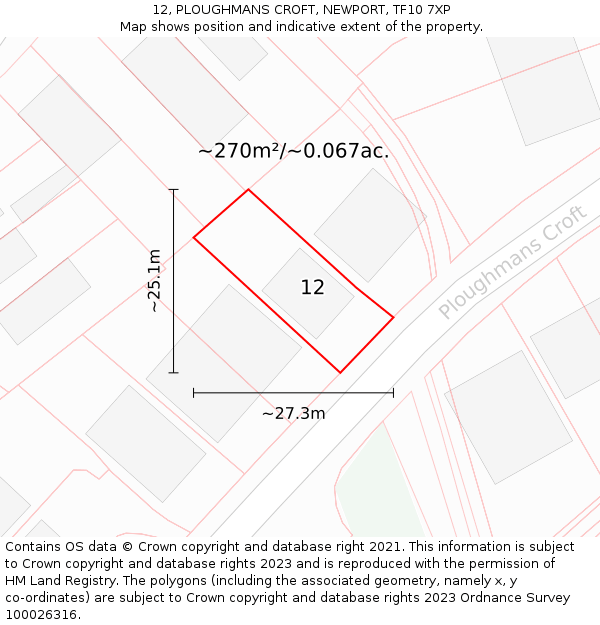 12, PLOUGHMANS CROFT, NEWPORT, TF10 7XP: Plot and title map