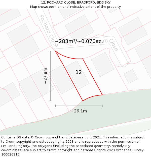 12, POCHARD CLOSE, BRADFORD, BD6 3XY: Plot and title map