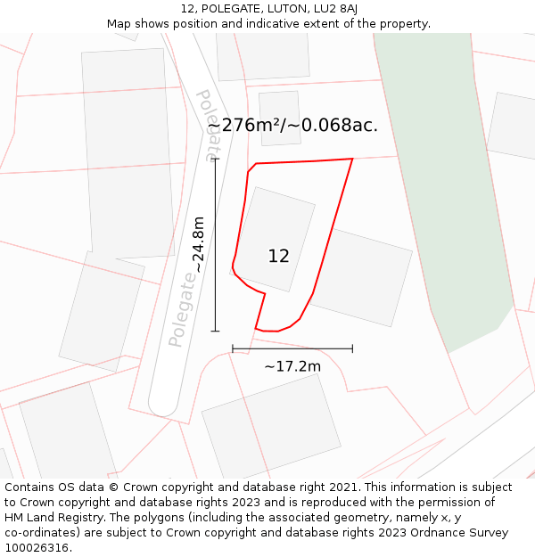 12, POLEGATE, LUTON, LU2 8AJ: Plot and title map