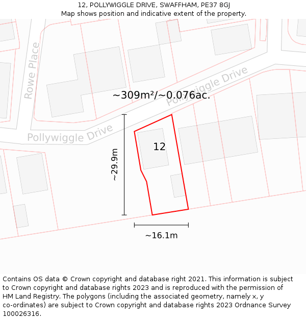 12, POLLYWIGGLE DRIVE, SWAFFHAM, PE37 8GJ: Plot and title map