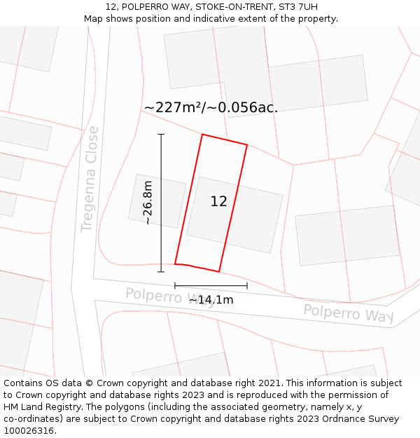 12, POLPERRO WAY, STOKE-ON-TRENT, ST3 7UH: Plot and title map