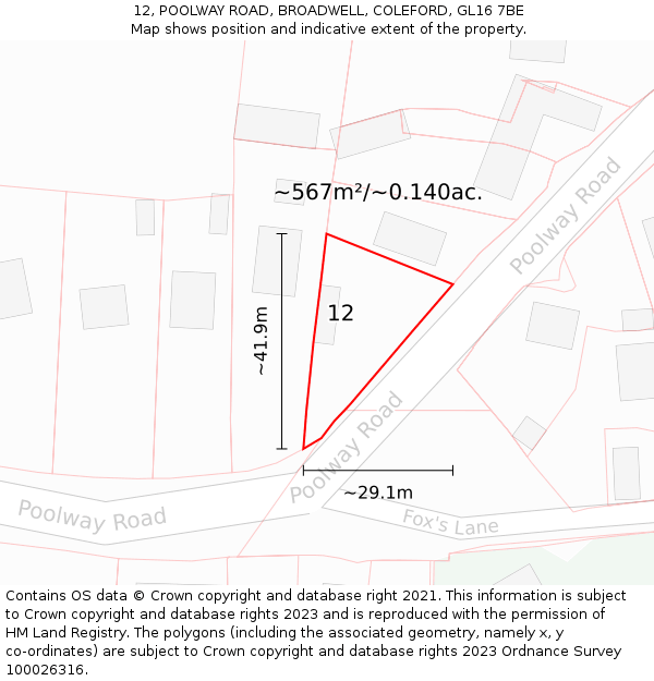 12, POOLWAY ROAD, BROADWELL, COLEFORD, GL16 7BE: Plot and title map