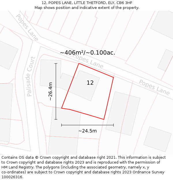 12, POPES LANE, LITTLE THETFORD, ELY, CB6 3HF: Plot and title map