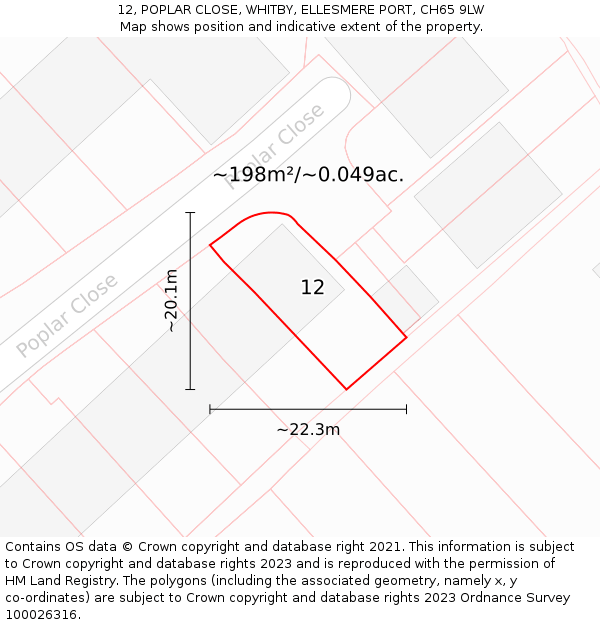 12, POPLAR CLOSE, WHITBY, ELLESMERE PORT, CH65 9LW: Plot and title map
