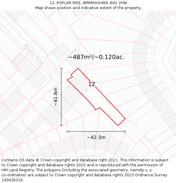 12, POPLAR RISE, BIRMINGHAM, B42 2HW: Plot and title map