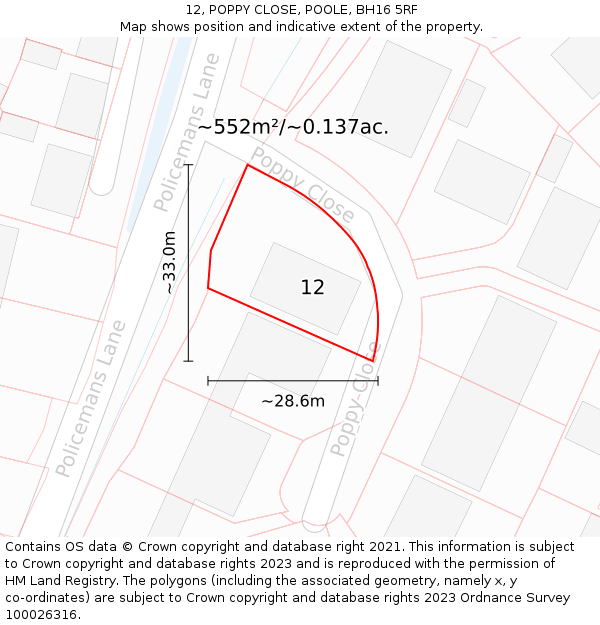 12, POPPY CLOSE, POOLE, BH16 5RF: Plot and title map