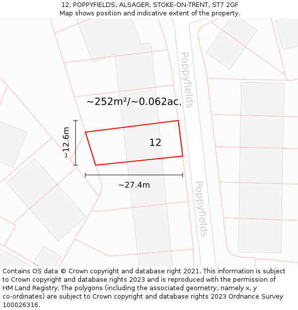 12, POPPYFIELDS, ALSAGER, STOKE-ON-TRENT, ST7 2GF: Plot and title map