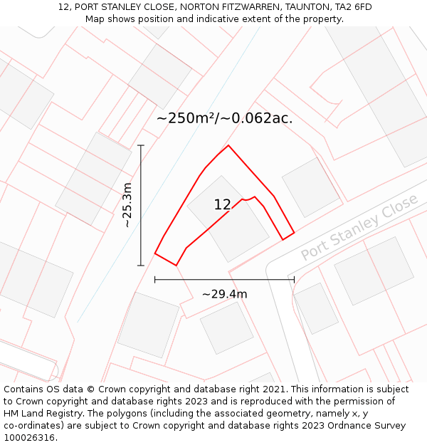 12, PORT STANLEY CLOSE, NORTON FITZWARREN, TAUNTON, TA2 6FD: Plot and title map