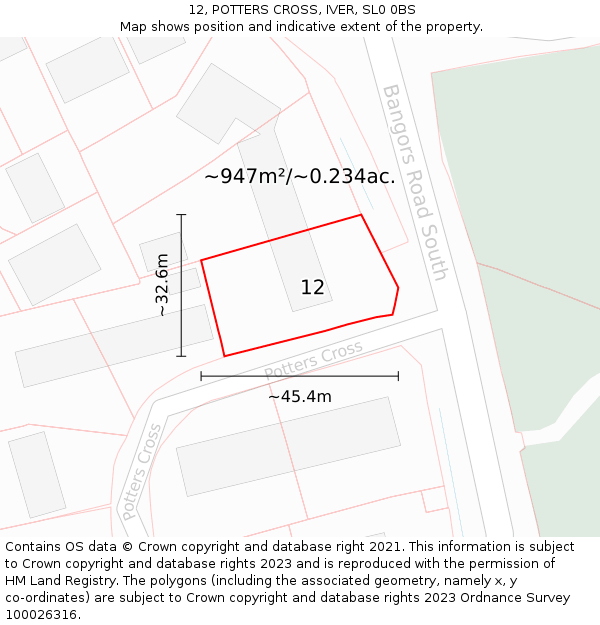 12, POTTERS CROSS, IVER, SL0 0BS: Plot and title map