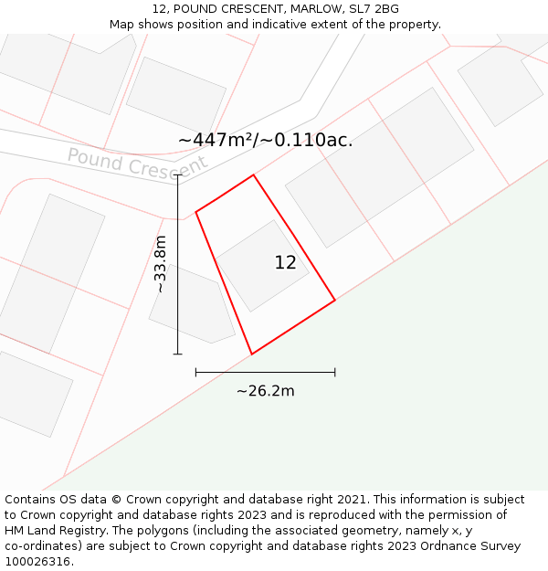 12, POUND CRESCENT, MARLOW, SL7 2BG: Plot and title map